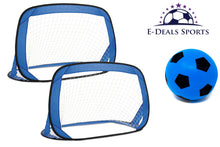 E-Deals Kids Pop-Up Football Goals - Set of 2 + One 17.5cm Blue E-Deals Foam Football