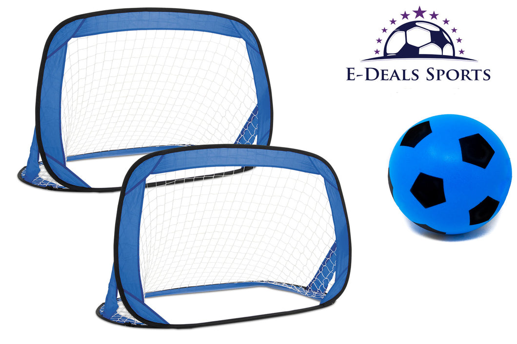 E-Deals Kids Pop-Up Football Goals - Set of 2 + One 17.5cm Blue E
