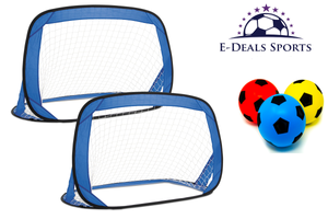 E-Deals Kids Pop-Up Football Goals - Set of 2 + Pack of Three 20cm E-Deals Foam Football
